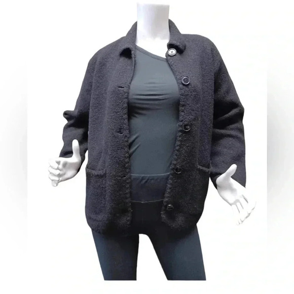 Squaw Valley Vintage Black 100% Wool Cardigan  Size Large Petite - Picture 2 of 9